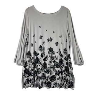 J Iill Wearever Floral Knit Tunic Top Sz XL Gray